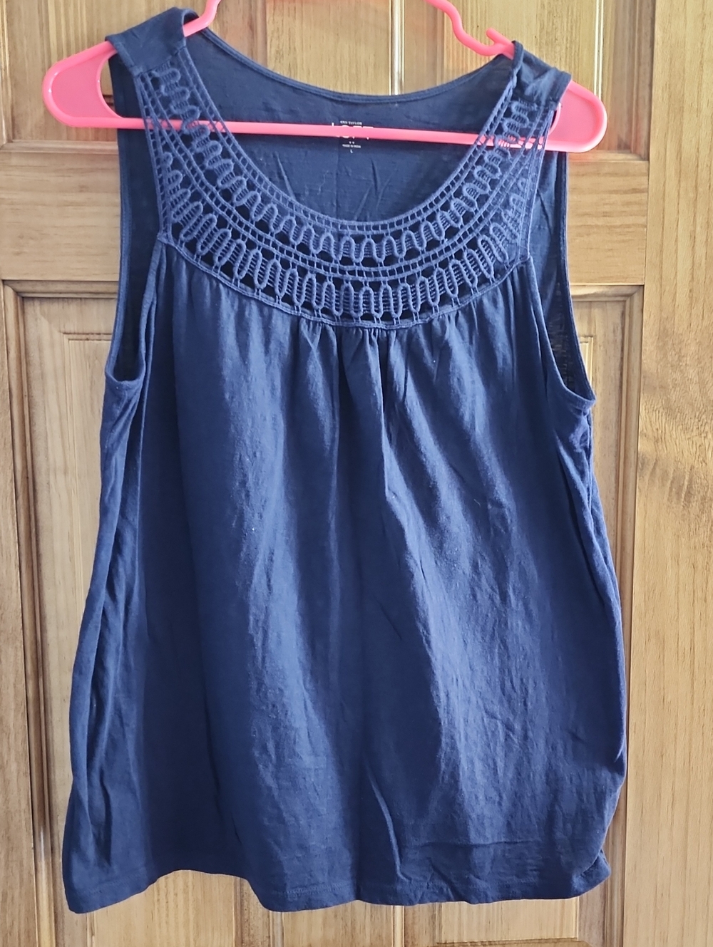LOFT Navy Crochet Yoke Sleeveless Tank